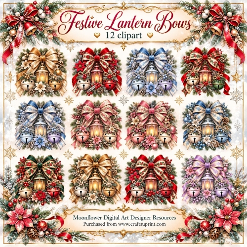 Festive lantern bows clipart 