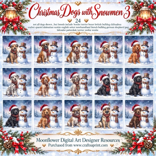 Christmas dogs with snowmen 3