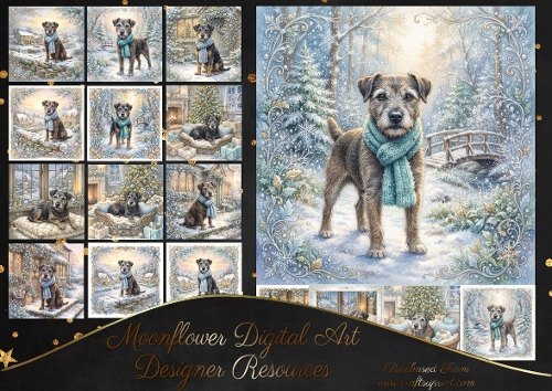 Silver Whiskers & Winter Wishes patterdale1 plus bonus matching backgrounds