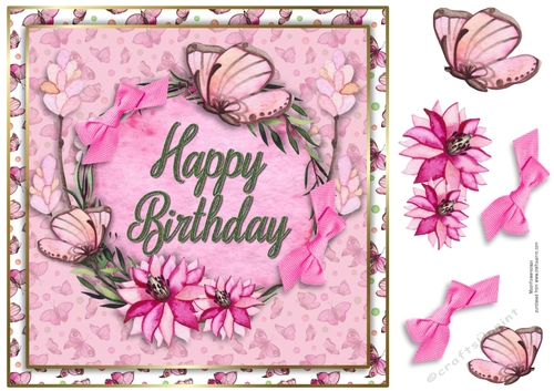 8x8 Pink Butterfly wishes birthday 
