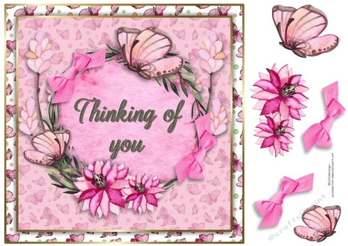 8x8 Pink Butterfly Thinking of you 
