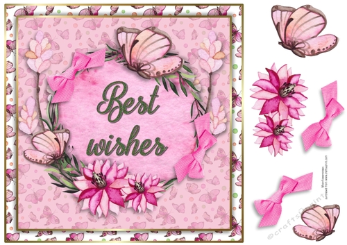 8x8 Pink Butterfly Best Wishes