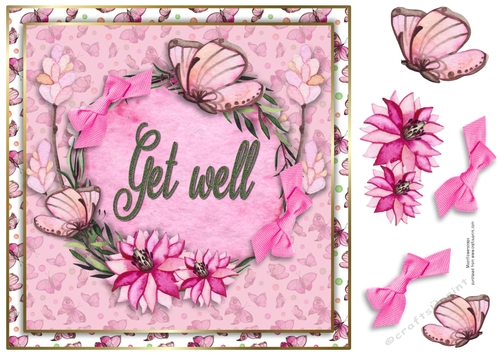 8x8 Pink Butterfly Get well
