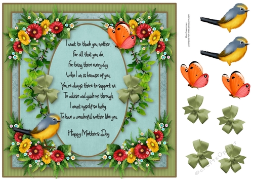 8x8 Mothers Day Floral Bird