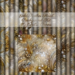 Gold Floral Feather Backgrounds