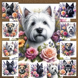 Watercolor Floral Dogs 5