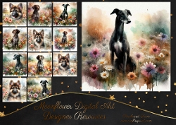 Watercolour Floral Dogs 2