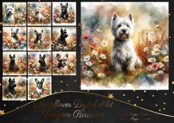 Watercolour Floral Dogs 12
