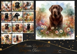 Watercolour Floral Dogs 14