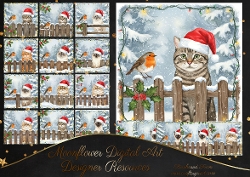 Christmas Picket Fence Cats 1