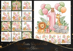 Animal Birthday Balloon 1 2 3 4 5