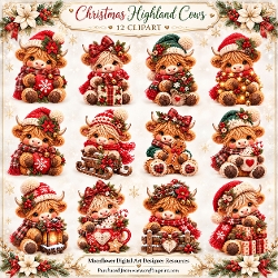 Christmas highland cows clipart 