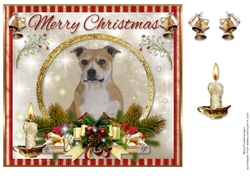 Merry Christmas brown white   Staffordshire Bull Terrier