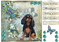 8x8 Teal Garden Pup King Charles spaniel