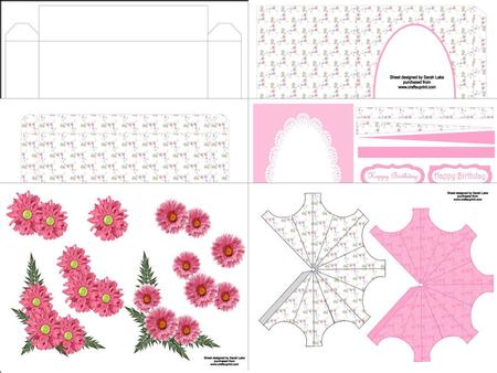 Little Pink Flowers Parasol Pillow Card