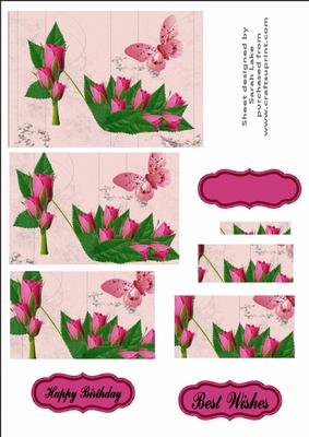 Deep Pink Rosebud Shoe Floral Rectangle