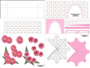 Little Pink Flowers Parasol Pillow Card