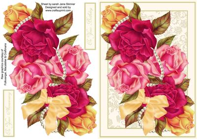 Roses, Pearls and Bow Birthday & Anniversary A5 Card Front