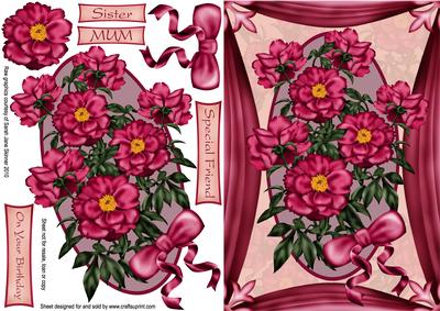Pink Peony Card Front with Decoupage Layers
