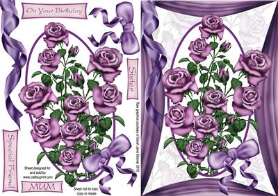Beautiful Purple Lilac Rose Card Front with Decoupage Layer