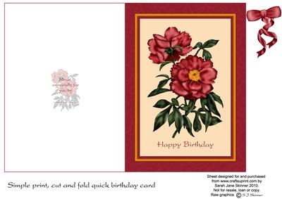 5 x 7 Inch Peony Card Topper Quick Card with Ribbon and Bow