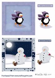 Penguin and Snowman 5inch Square Card Duo