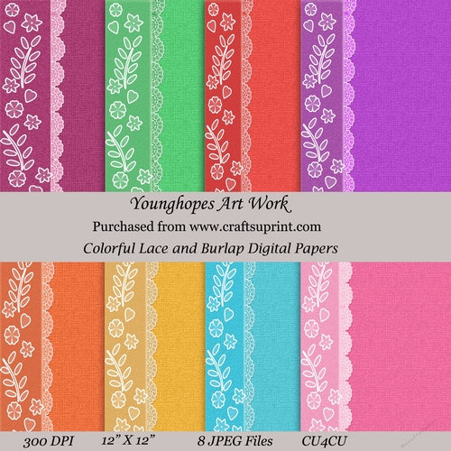 Colorful Lace and Burlap Digital Papers