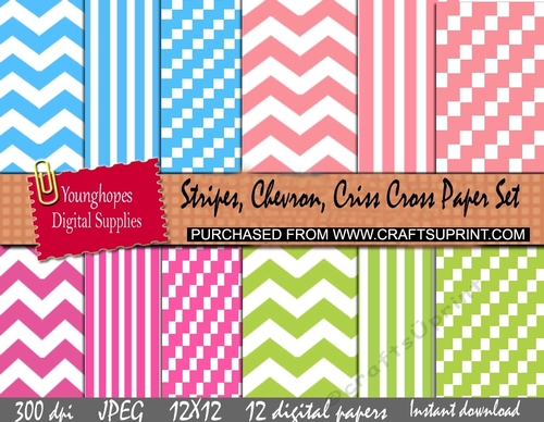 Pretty Stripes Chevron Criss Cross Paper Set in Four Colors