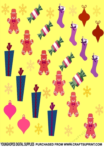 Christmas Collage Background Paper With Snowflakes, Ornaments
