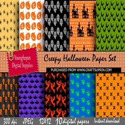 Creepy Halloween Paper Set: Pumpkins, Ghosts, Bats and More