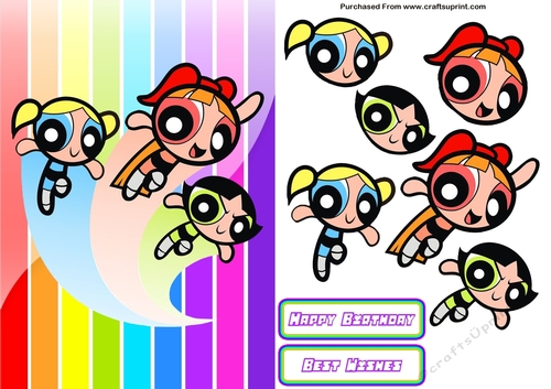 Powerpuff Girls Birthday A5 Decoupage