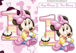 Baby Minnie Mouse First Birthday A5 Decoupage