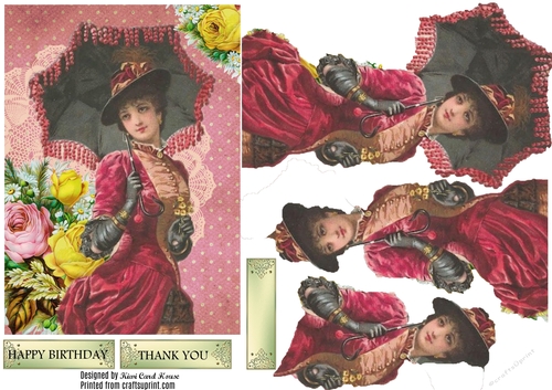 Lady In Red Decoupage Card Front