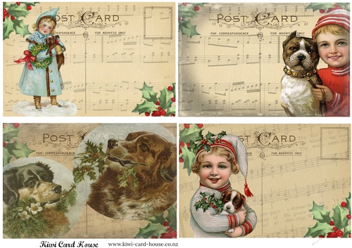 Vintage Christmas Dogs Postcard Toppers
