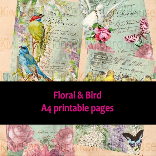 Floral & Bird Blue A4 Printable Paper Set