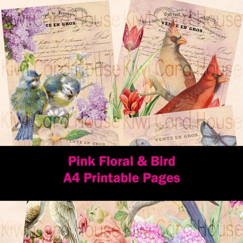 Floral & Bird Pink A4 Printable Paper Set