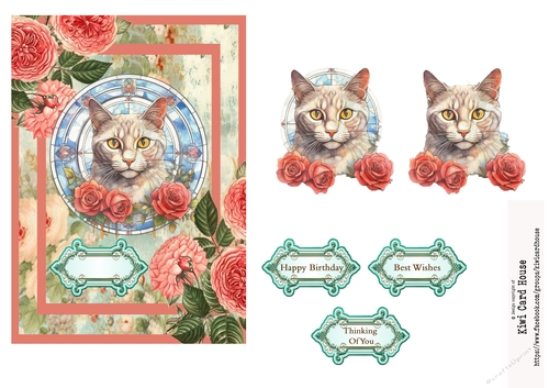 Rose Stained Glass Cat #1