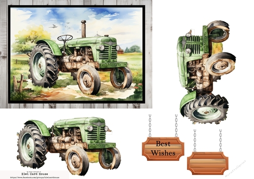 Decoupage Vintage Tractor - Green