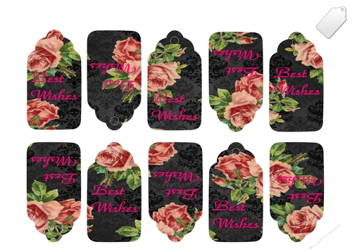 Black Floral Birthday Tags