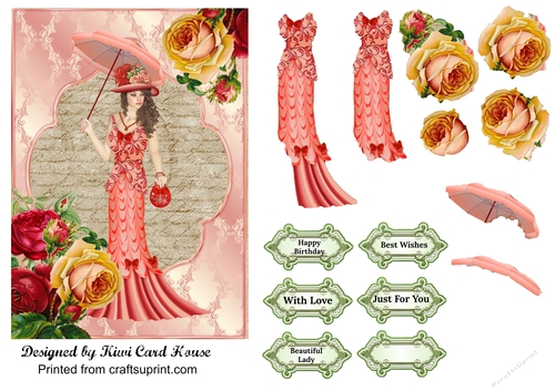 Vintage Floral Elegant Lady Decoupage Card Front