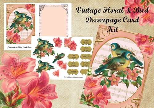 Vintage Floral & Bird Decoupage Card Kit