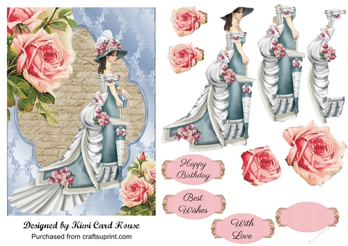 Vintage Lady Decoupage Card Front