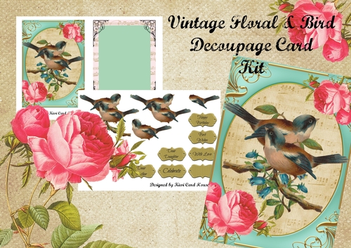 Vintage Floral & Bird Decoupage Card Kit