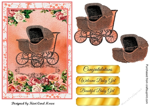 Congratulations Baby Girl Decoupage Card Front