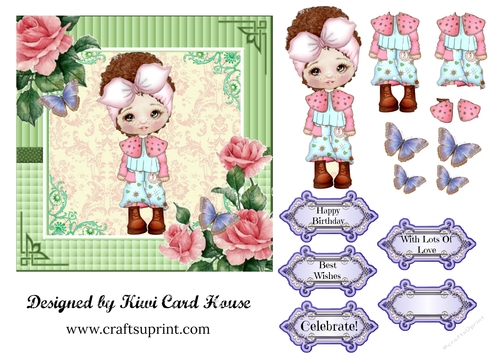 Delightful Dolly Rosie Decoupage Card Front