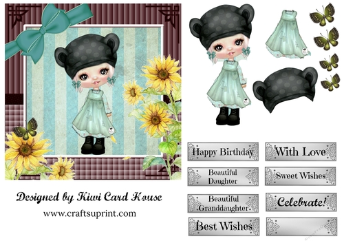 Delightful Dolly Sunflower Decoupage Card Front