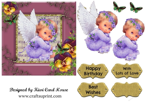 Baby Angel Pansy Decoupage Quick Card