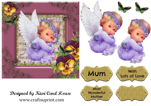 Baby Angel Pansy Mothers Day Card Front