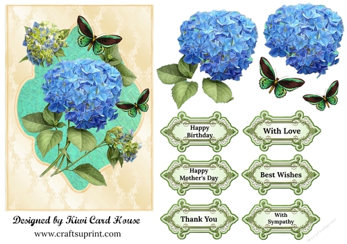 Vintage Floral Hydrangea Decoupage Card Front