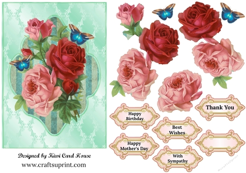Vintage Floral Rose Decoupage Card Front
